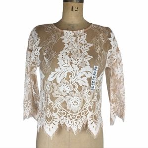 Zara Floral Lace Sheer Blouse Size M